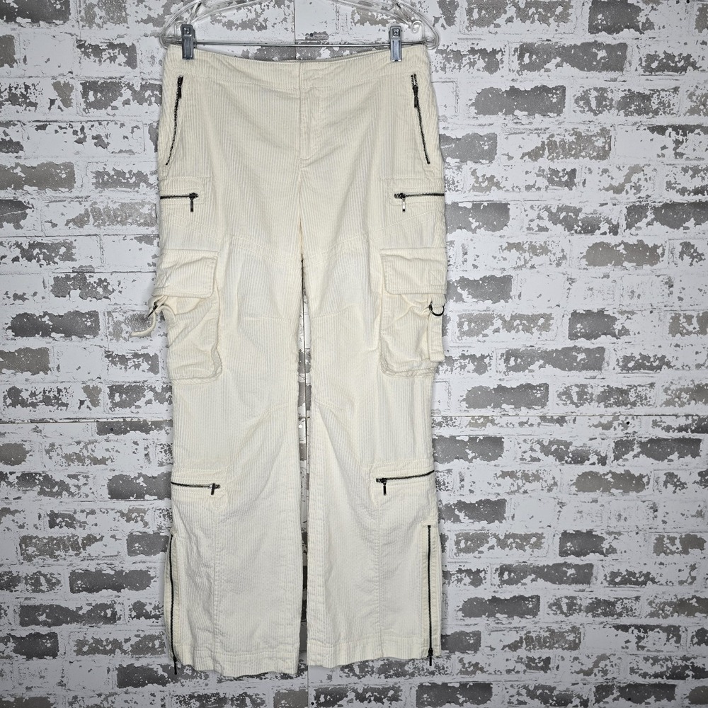 Banana Republic Pants Womens 8 Cream Corduroy Cargo Zippers VTG Y2K Bootcut Boho